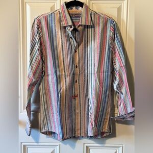 Robert Graham Boys Button Down Multi-Colored Striped Long Sleeve Sport Shirt XL
